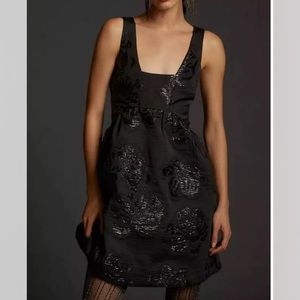 Anthropologie Maeve Black Jacquard Mini Floral Little Cocktail Dress - 10